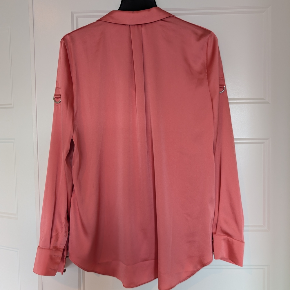 White House Black Market Coral Blouse with Button Sleeves - Picture 4 of 6
